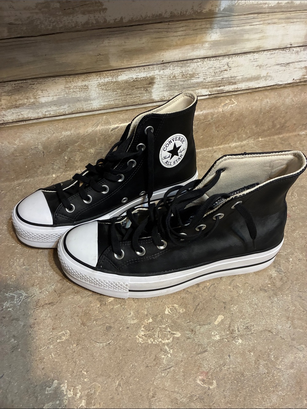 Converse Size 7.5 Black & White High-Top Platform Sneakers - Picture 2 of 11